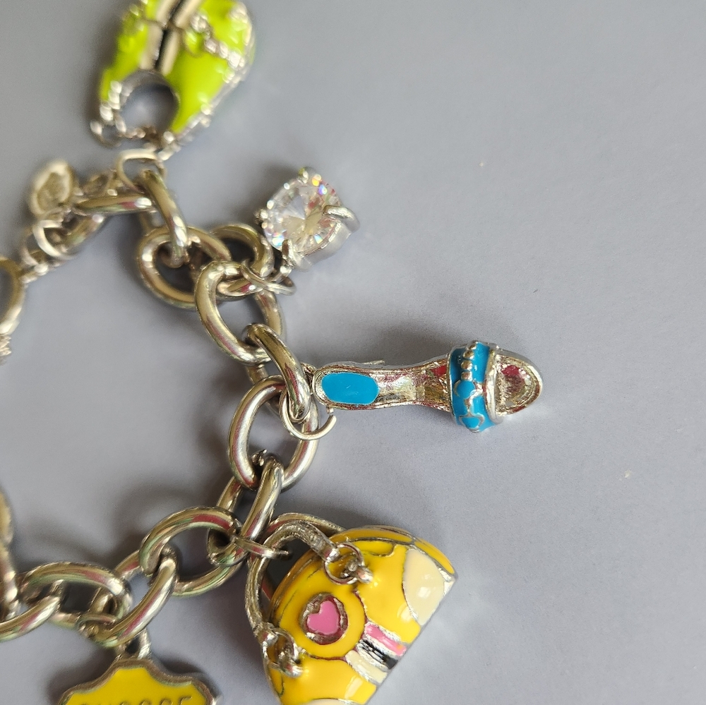 Juicy Couture Silver Tone 8 Charms Bracelet with Yellow and Pink Accents 2008 - Picture 5 of 17